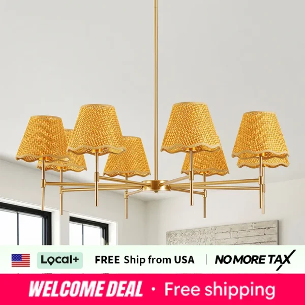 Gold Farmhouse Chandelier 8-Light Boho Pendant Lamp