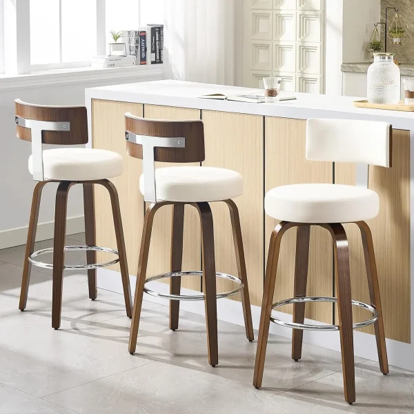 Swivel Counter Stools Set 3 Faux Leather