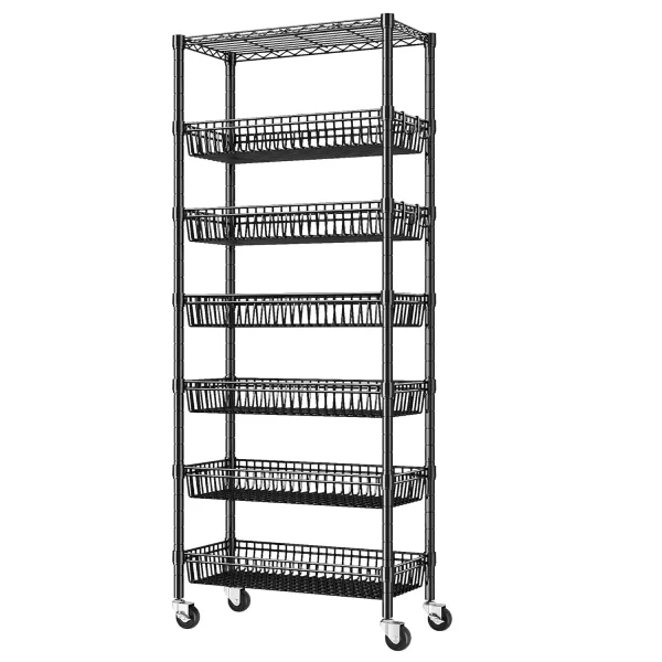 Rolling 7 Tier Wire Shelving 72" H