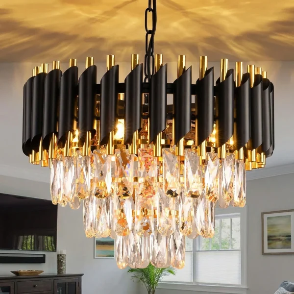 Modern Black and Gold Crystal Chandelier