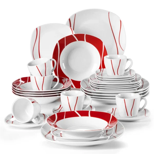 MALACASA Series Felisa 30 Piece Red Stripes I
